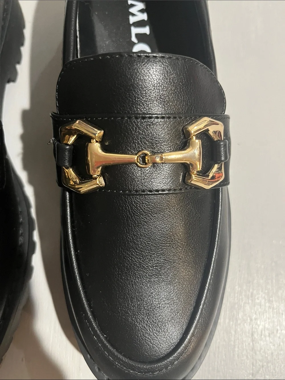 Black Platform Loafers with Gold Hardware